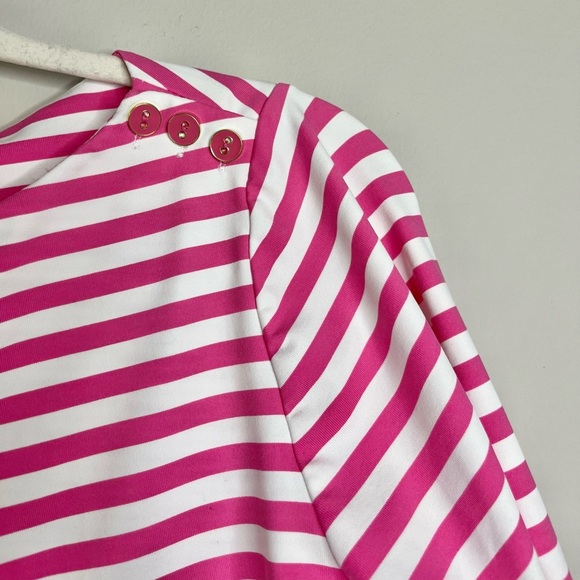 J. McLaughlin Wavesong Top White/Pink Bangle Stripe 3/4 Sleeve Size Small - Picture 2 of 4